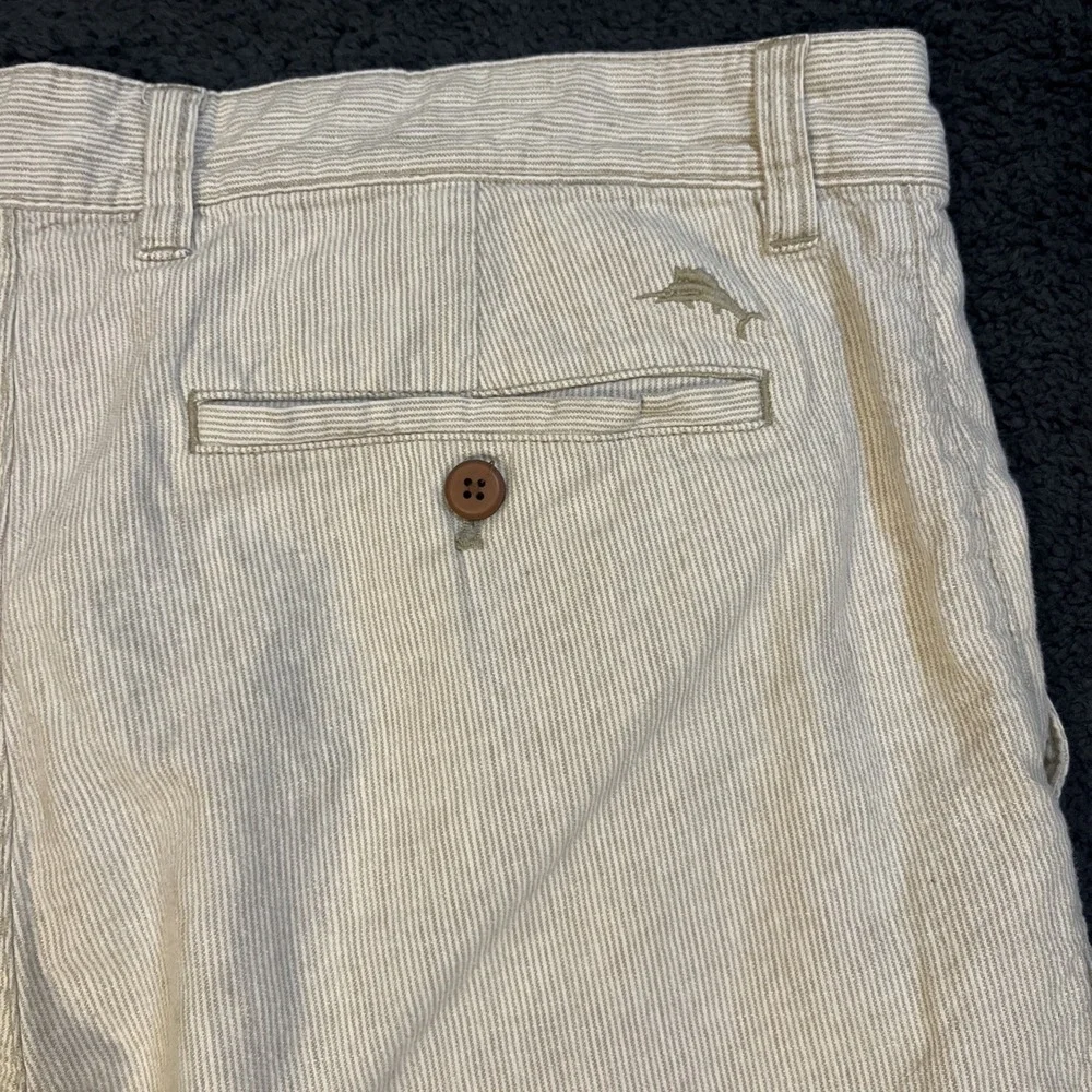 Tommy Bahama Stripe City Shorts Men's 34 Linen Cotton Blend Tan Beige vacation